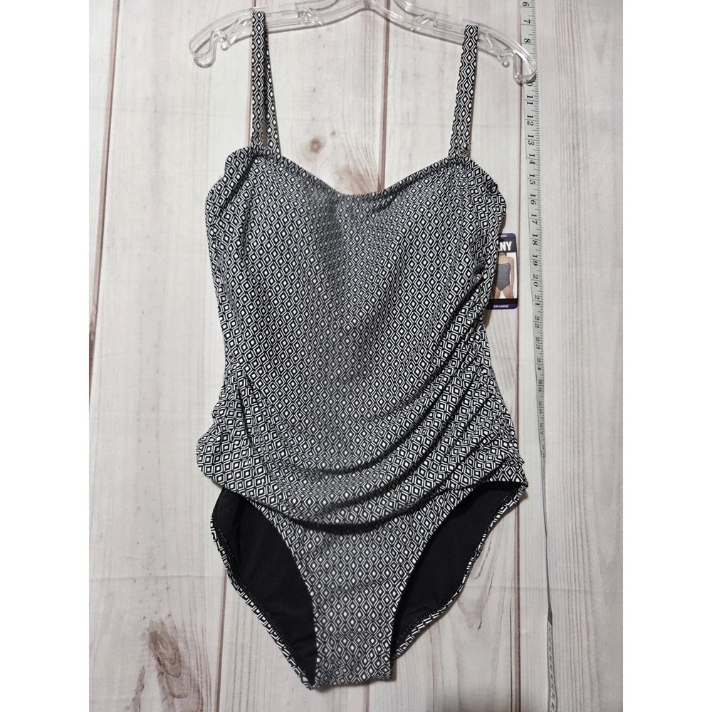 DKNY Swimsuit Womens 2XL One Piece Bathing Suit Front Shirring XX-Large Swimwear